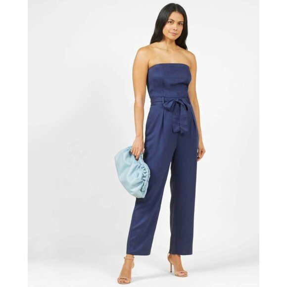 OuterKnown Ronan Belted Jumpsuit Size 6 Blue Strapless Pockets Boho Luxe Classic - Picture 1 of 7